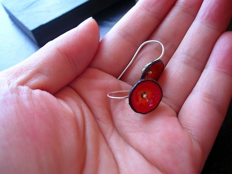 Bright red-orange poppies hook earrings