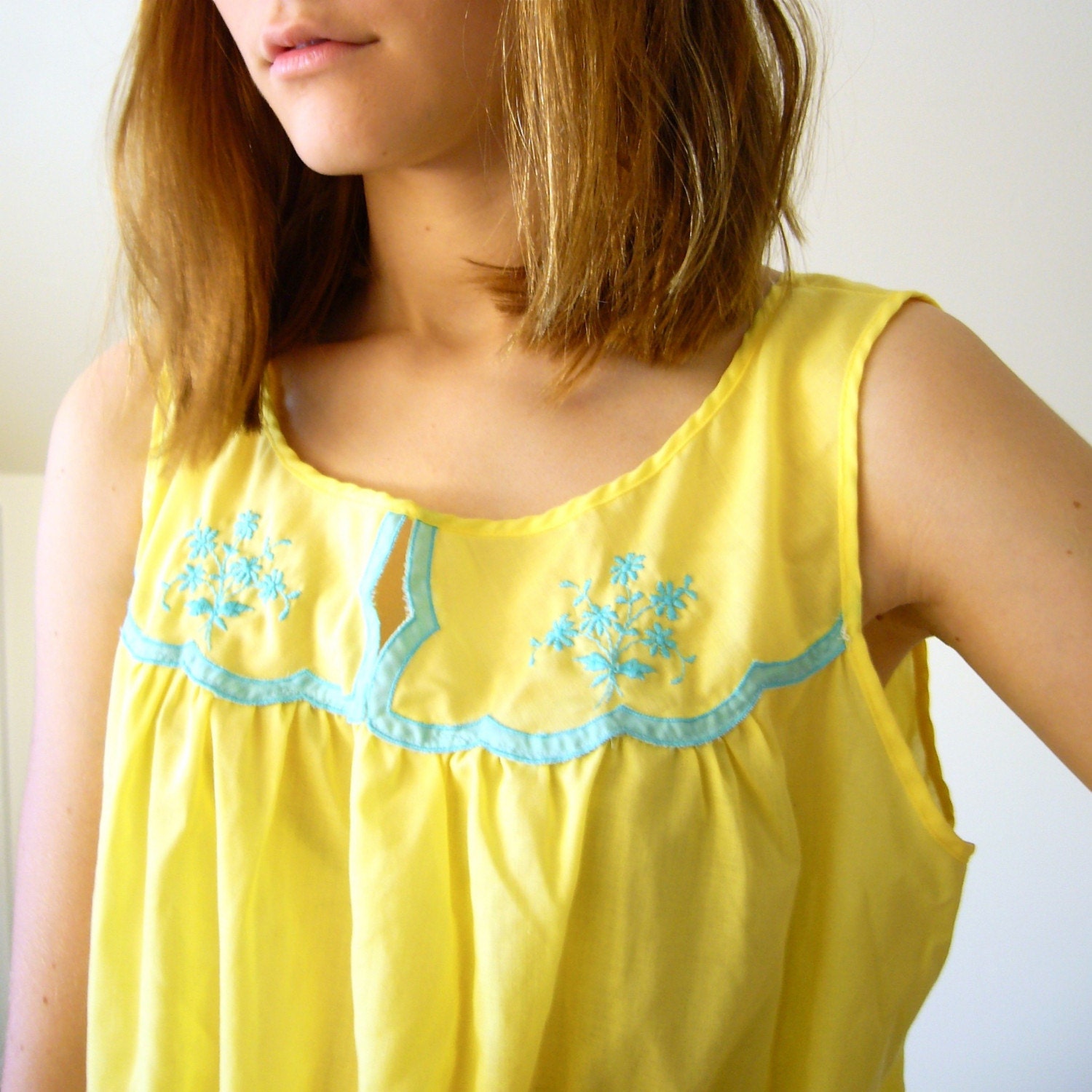 Canary Yellow Embroidered Babydoll Dress