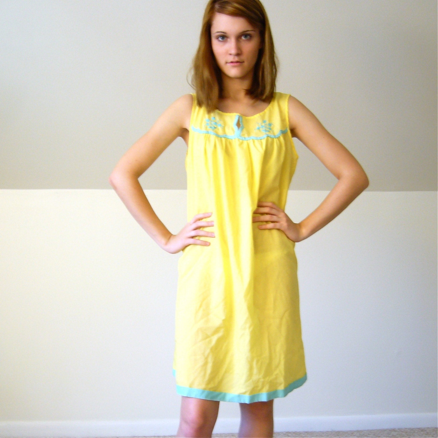 Canary Yellow Embroidered Babydoll Dress