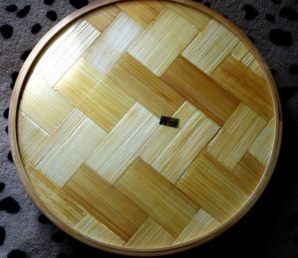 Bamboo/Glass Butterfly Vintage Serving Tray with 6 Butterfly Coasters