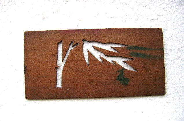 Vintage Japanese Wood Kashigata Stencil - Bamboo Tree And Leaf
