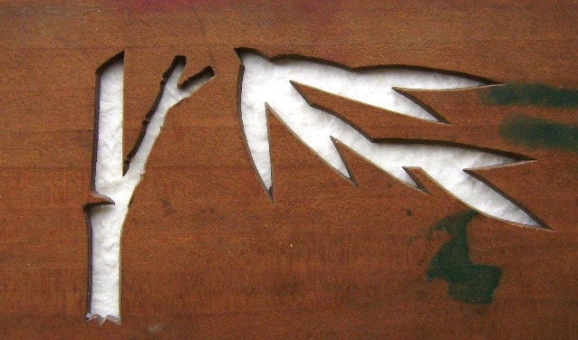 Vintage Japanese Wood Kashigata Stencil - Bamboo Tree And Leaf