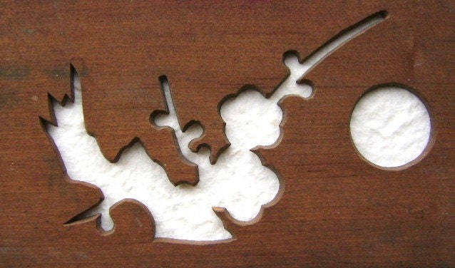 Vintage Japanese Wood Kashigata Stencil - Plum Blossoms And Tree -