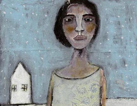 Snow Kept Falling - Original Acrylic Mixed Media Painting wood 8.5 x 11