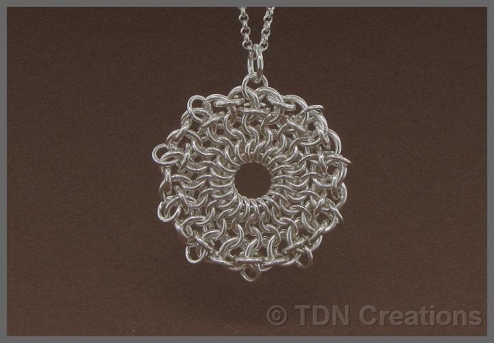 Mandala sterling silver chainmaille pendant