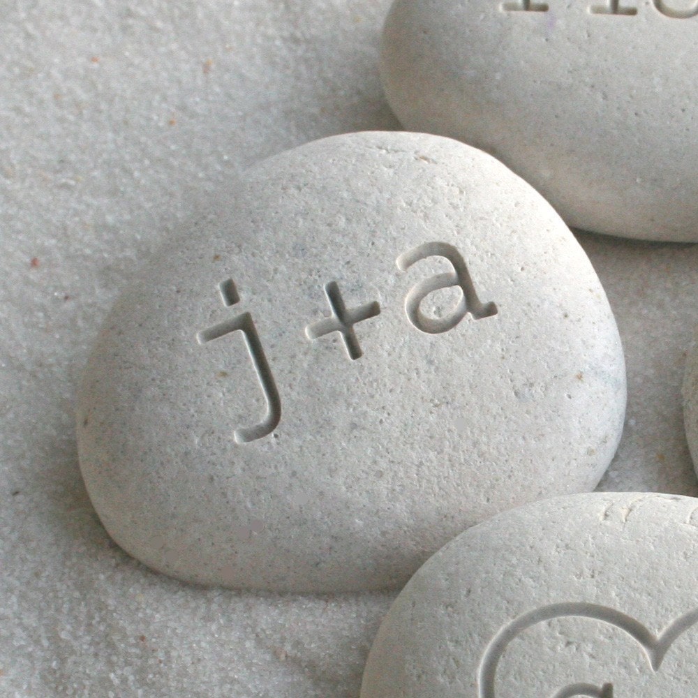 Personalized Engraved Beach Stone Gifts - Petite love stone - you plus me initials pebble by sjEngraving