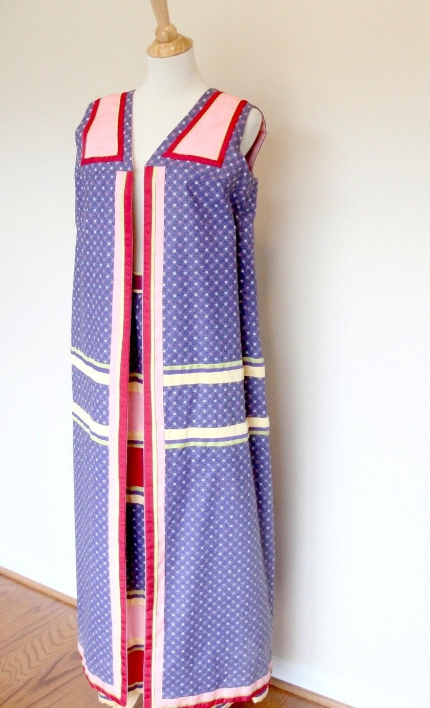 Vintage 1970s Psychedelic Duster and Skirt Set Marsha Brady Style Rich hippie Boho Style