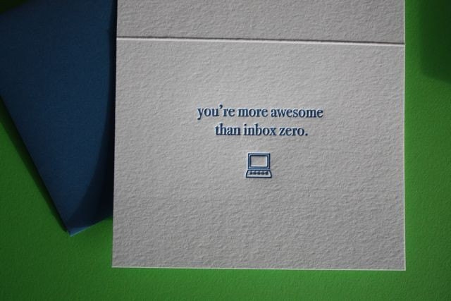 Letterpress 'You're more awesome than Inbox Zero' geek card with matching envelope