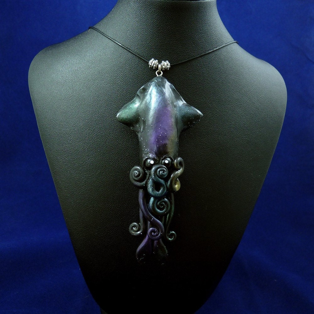 Deep Space Squid Necklace - Polymer Clay Jewelry Pendant