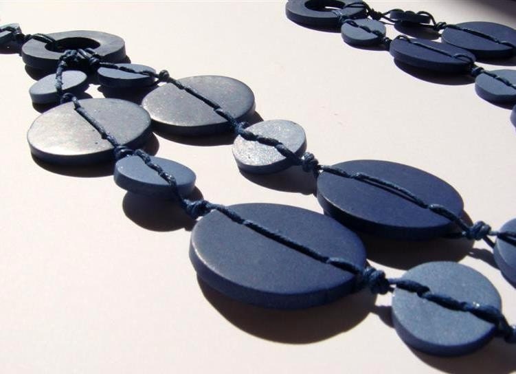 Blue Denim  Necklace made of  Polymer clay Button Beads Handmade Jewelry