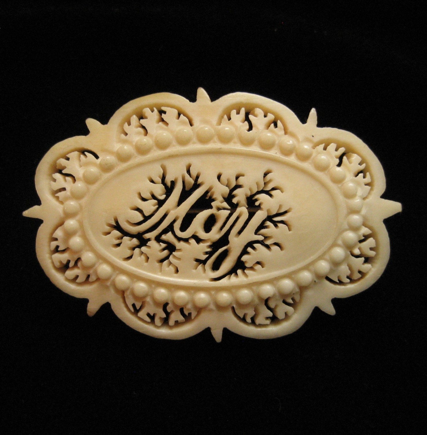 Victorian Carved Bone Name Brooch, MAY, Possibly Ivory