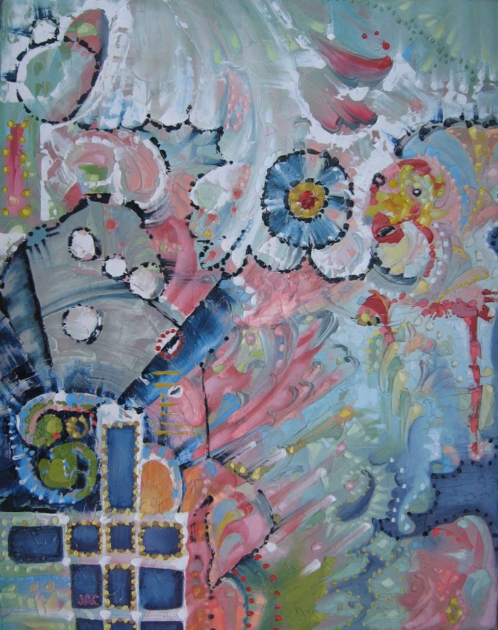 Circus Flamingus. Abstract Oil Painting.