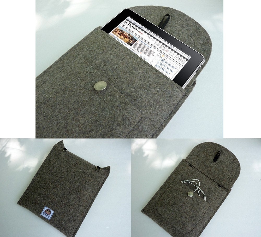 iPad sleeve - Owl in natural grey designer felt