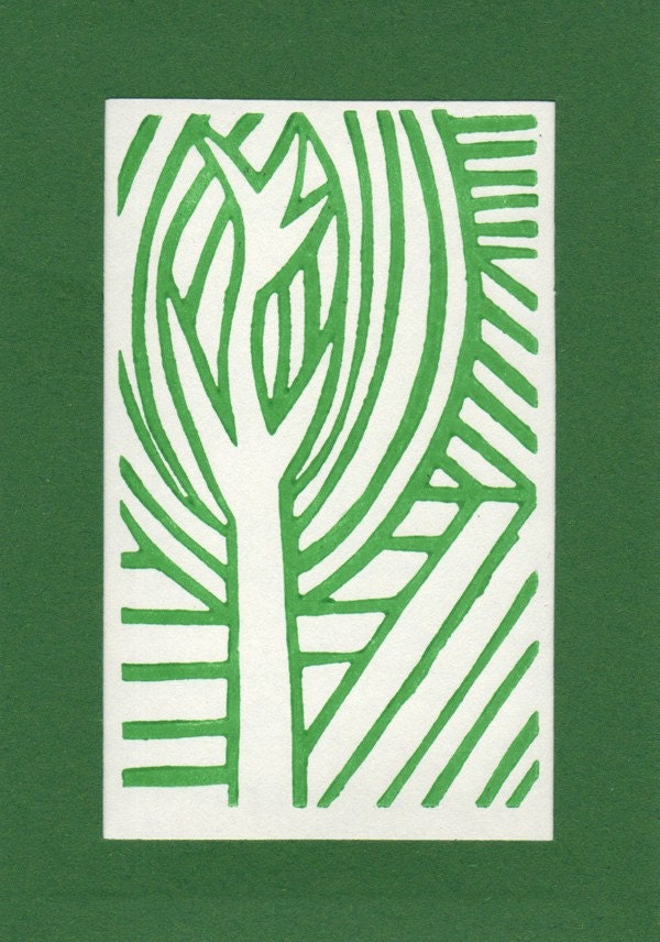 A Cambridge Tree. Linocut. Greeting Card