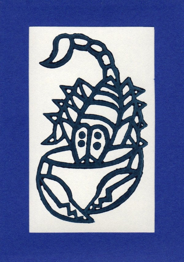 Scorpion. Linocut. Greeting card
