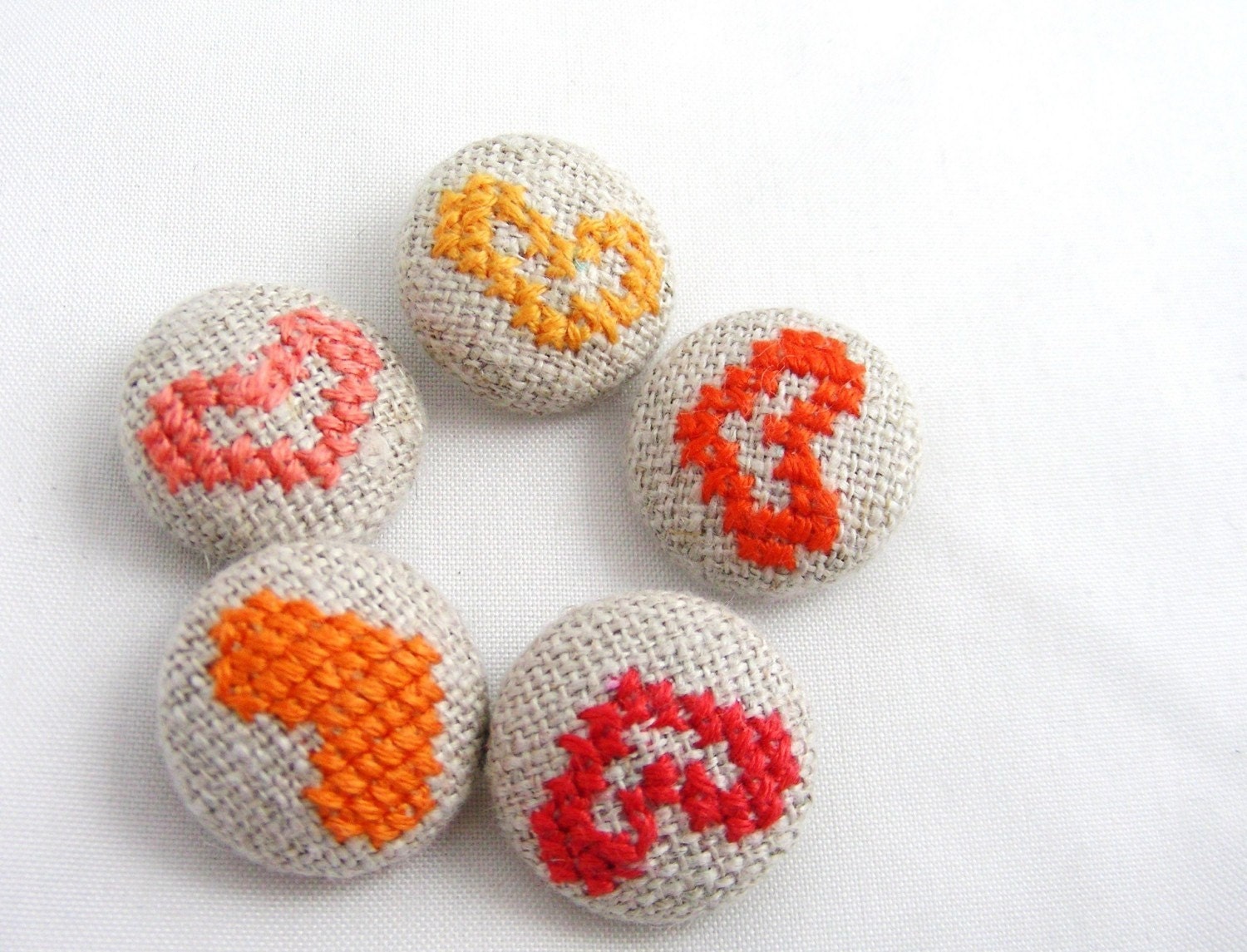 Orange Hearts - Hand Embroidered Buttons