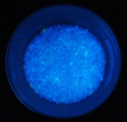 Glow in the Dark Glass 104COE Hand Made Glow Glass Frit Clear with Deep Blue Size Small by GlowJoe