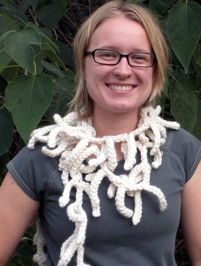 Funky Chunky White Crocheted Branch Scarf