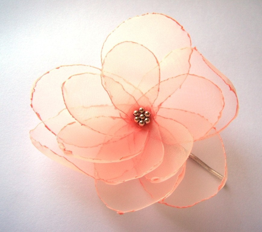 romantic salmon love rose blossom flower bobby pin