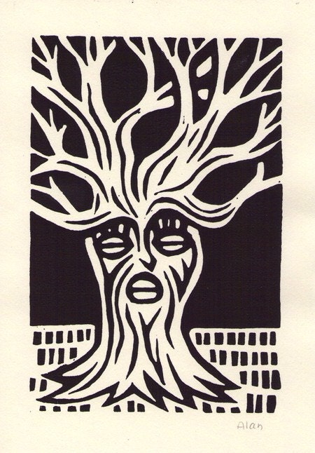 Me tree. Linocut