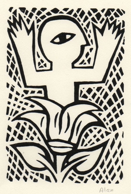 Flower man. Linocut