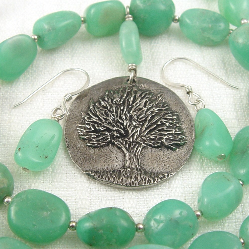 Tree of Knowledge chrysoprase necklace and earrings set