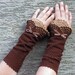 Miss Eyre - crocheted open work lacy wrist warmers cuffs