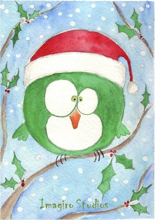 The Green Bird of Holiday Shenanigans (5x7 inch watercolor)