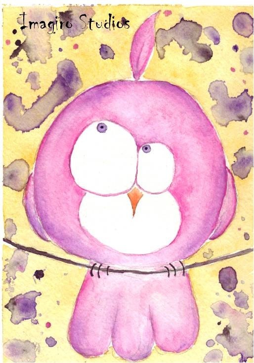 The Pink Bird of Plausible Deniability (5x7 inch original watercolor)