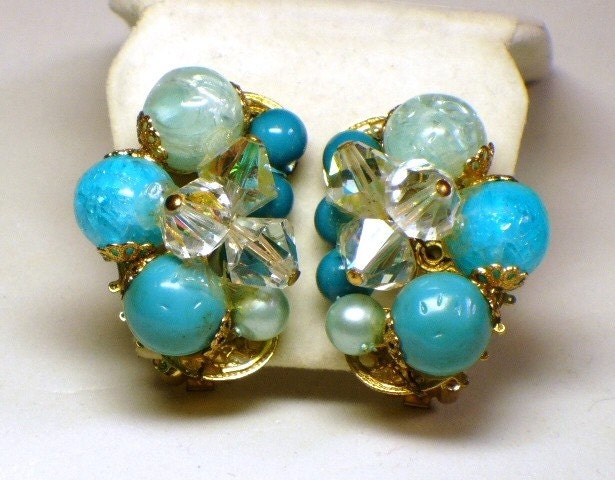 Turquoise Bead Earrings with AB Crystal Beads