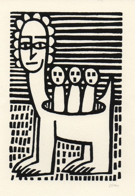 Taken for a ride. Linocut