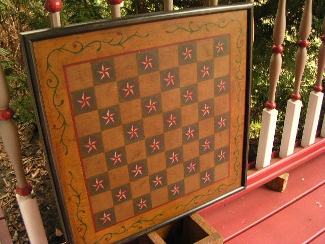 Primitive Checker  Board Game Board Gameboard Folk Art