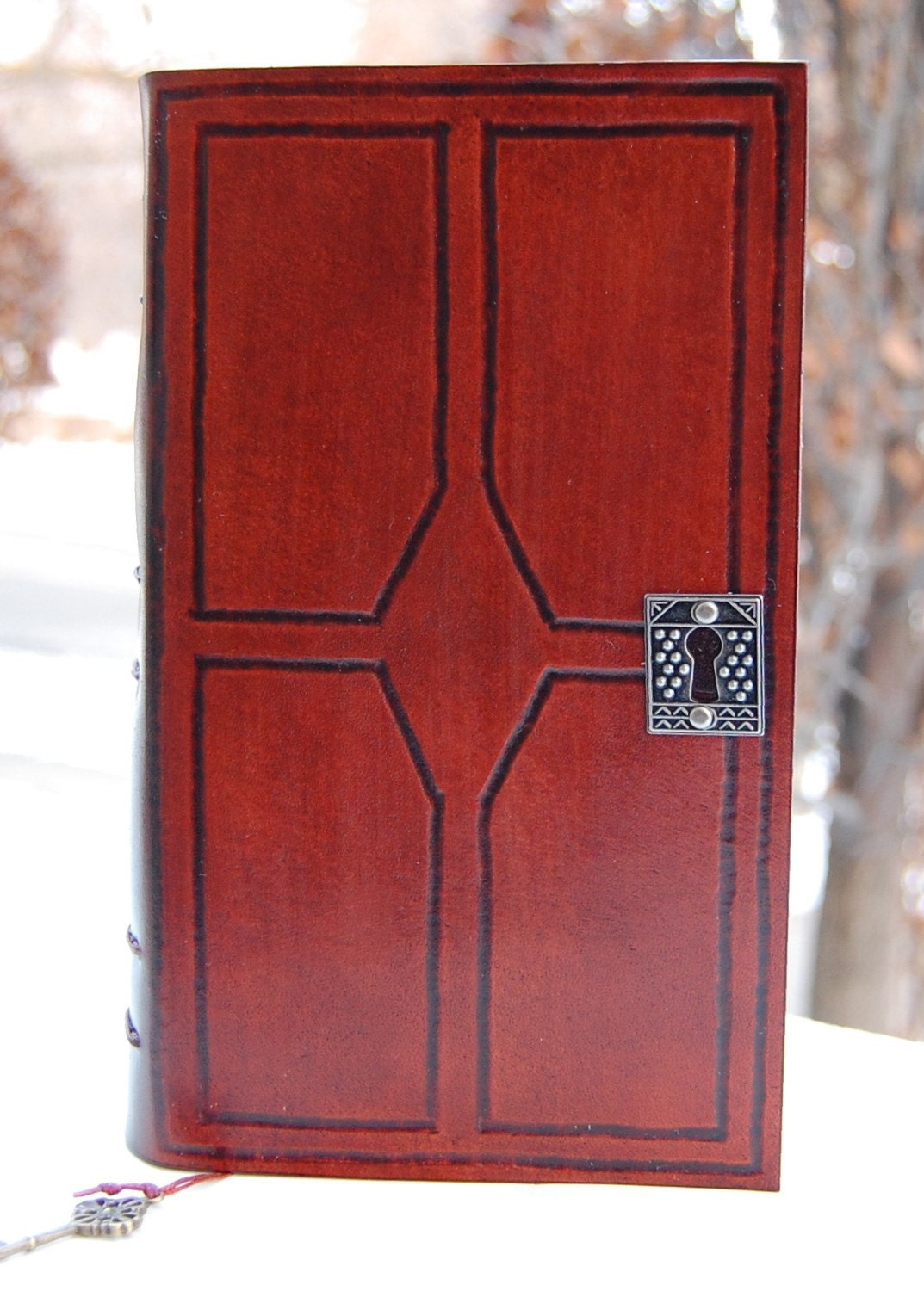 ON SALE - Leather Journal Book, Keyhole Door - 50 percent off - Ready to ship