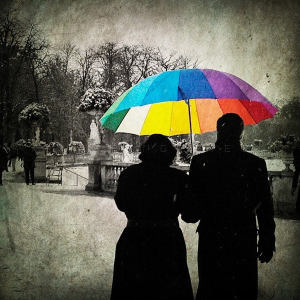 art prints - rainbow umbrella - winter photos - paris romantic - Original Signed Numbered Fine Art Photography Print 6x6 (15x15cm)