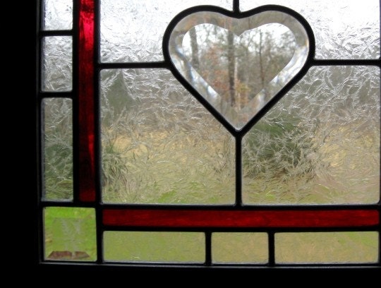 Framed Stained Glass Beveled Heart Panel