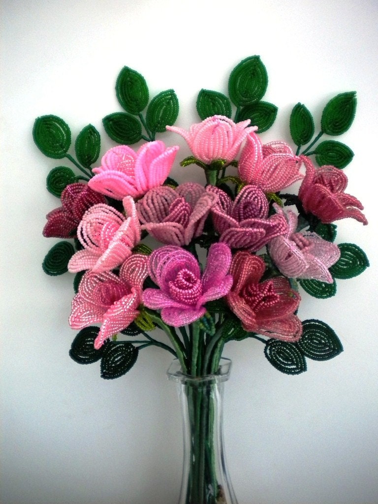 A Dozen Tea Roses - French Beaded Flowers