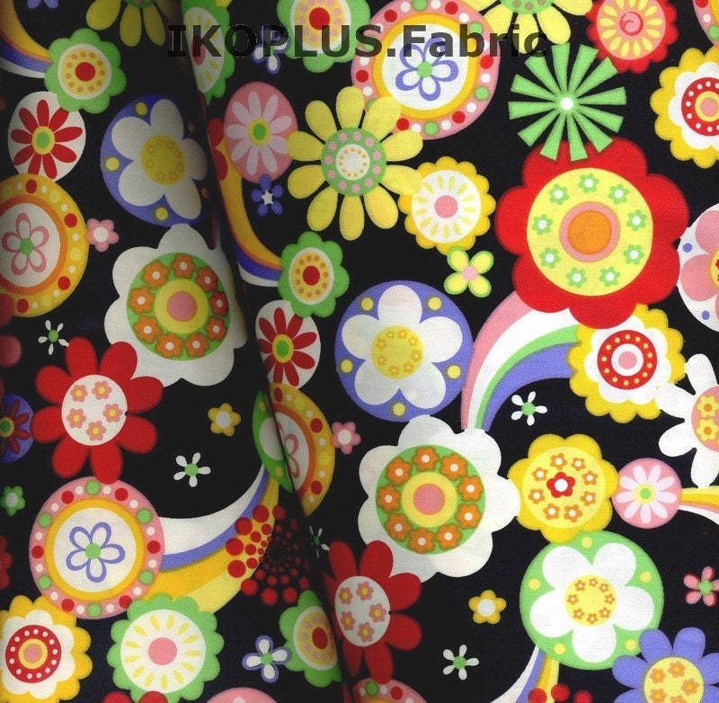 Sparkle Florwers in Black -Cotton-EK-QS35102A
