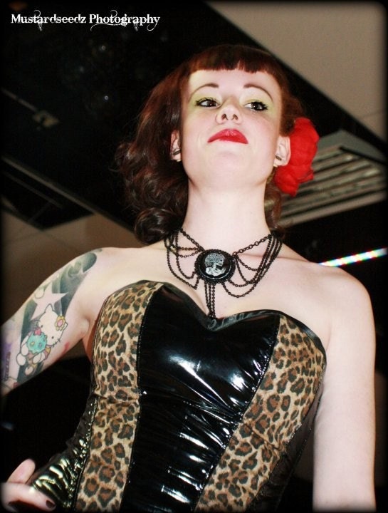 Leopard Print-Black Vinyl, Corset-Pencil Skirt Set