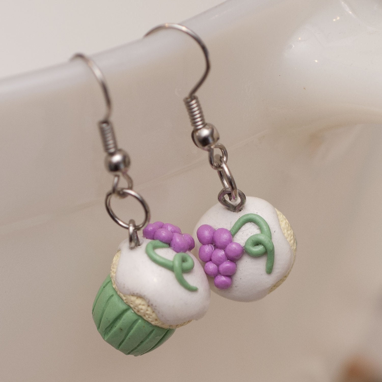 CLEARANCE SALE Earrings - Grape and Mint Cupcakes Handmade by Roscata