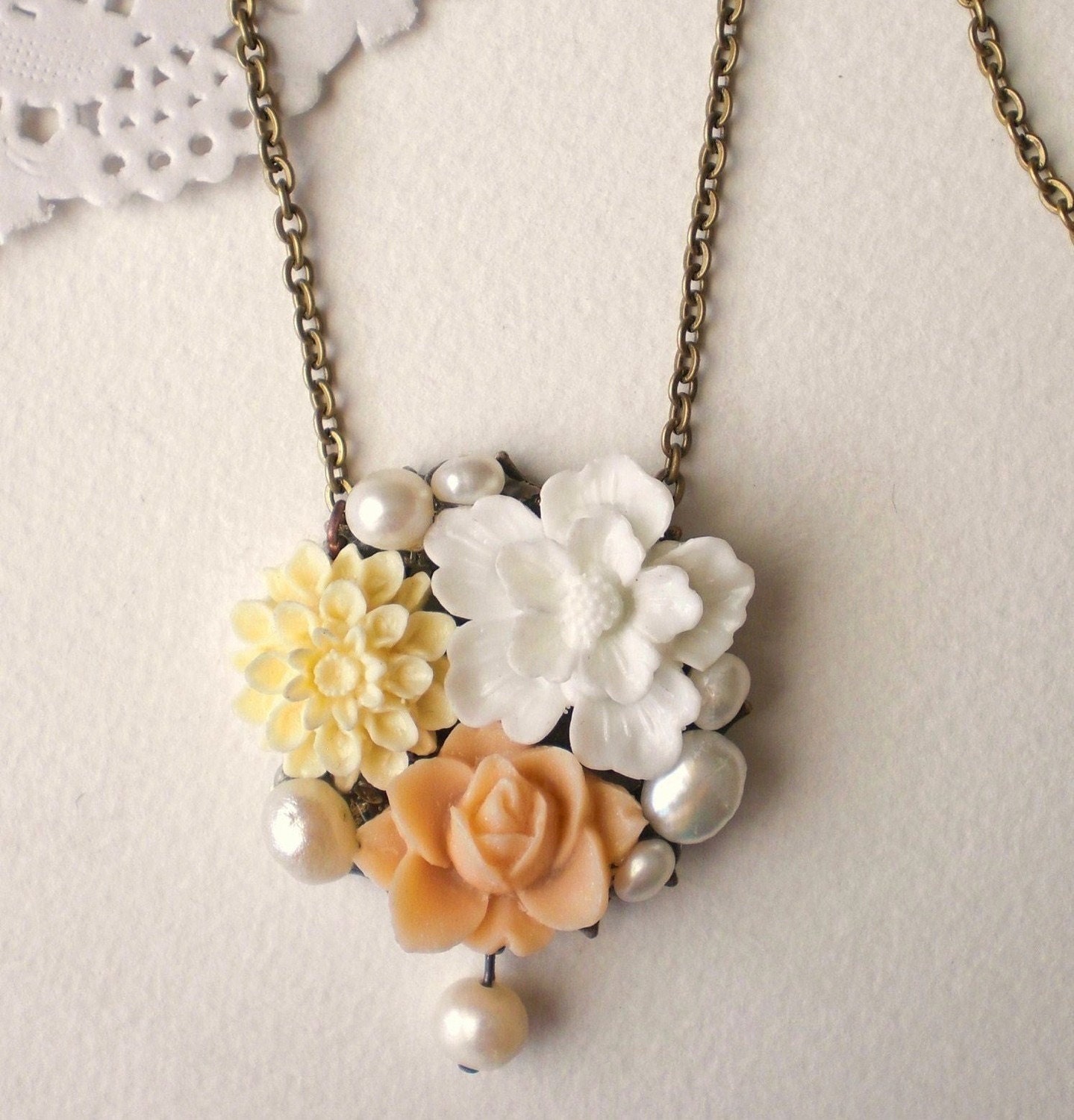 Floral Necklace in Apricot Shades