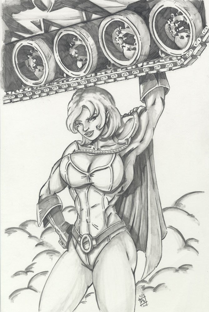 Power Girl Pencil Illustration