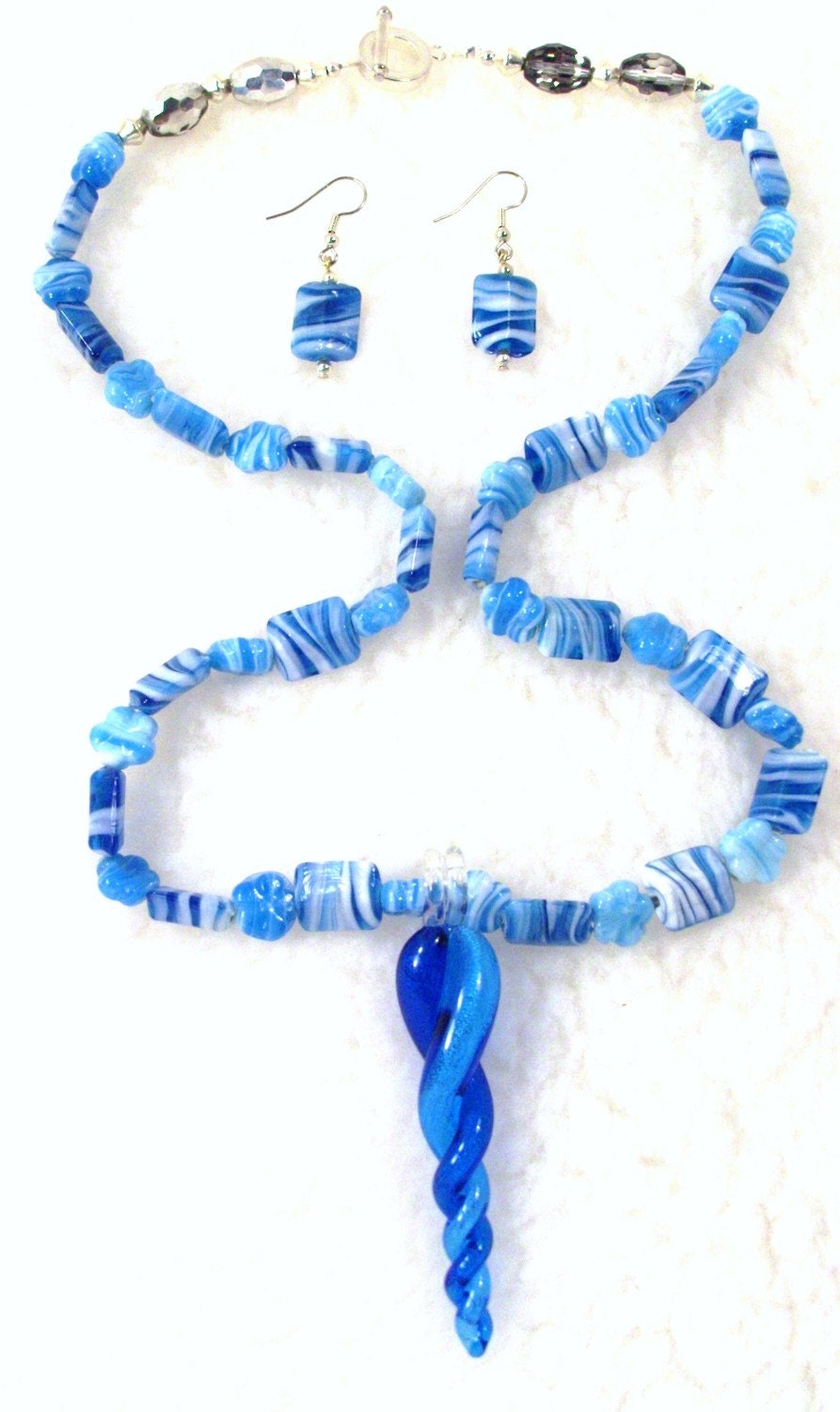 Twisted Aqua Blue  Necklace /Pendant Earrings