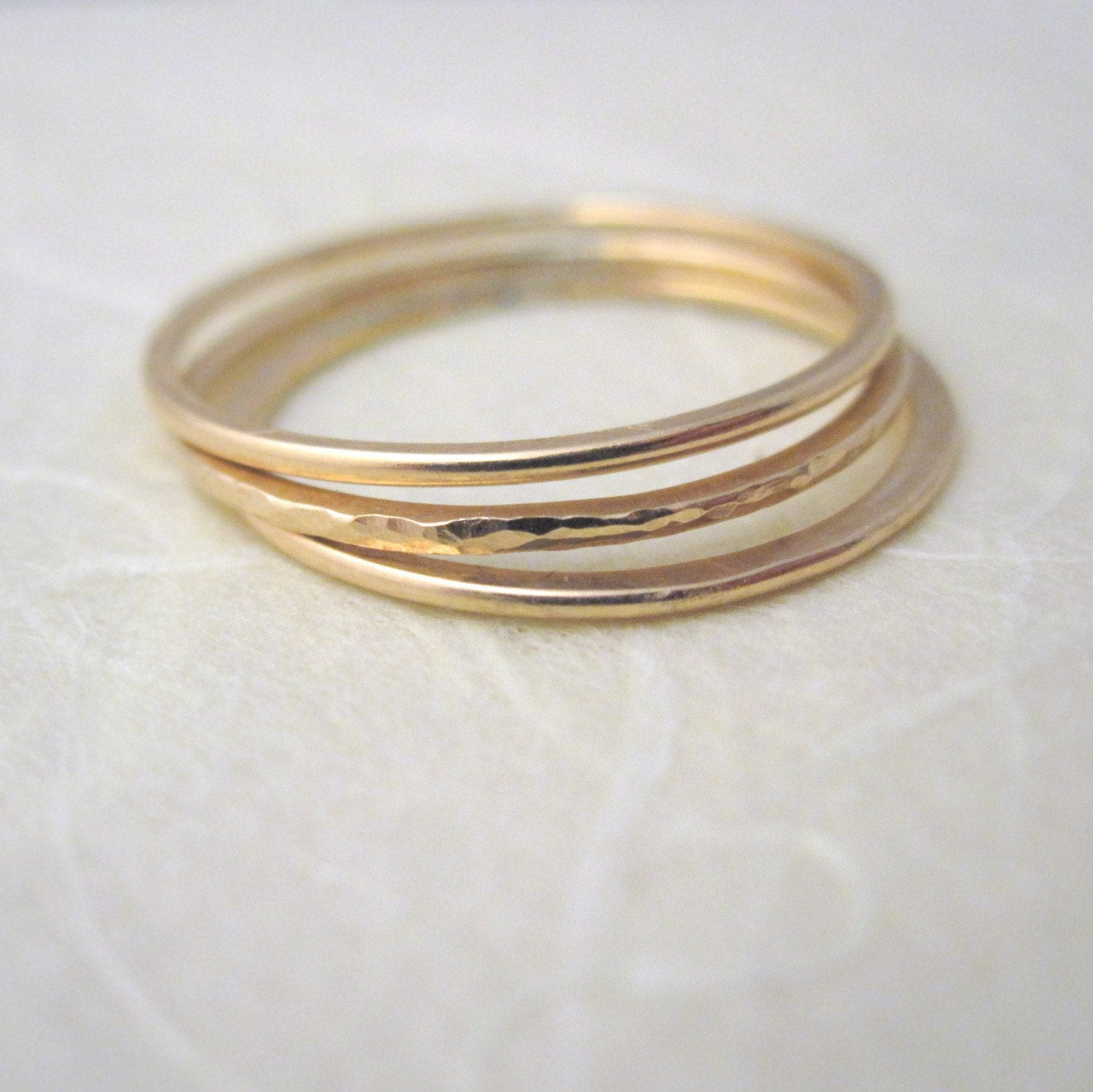 Thin Gold Fill Stacking Rings - 3 - 14k gold filled - textured and smooth