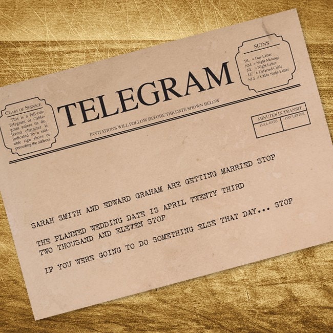 vintage telegram printable save the date