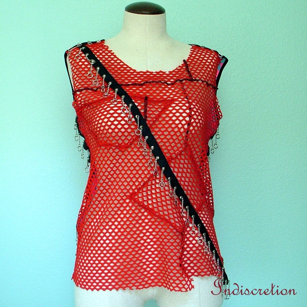 INDISCRETION Punk Mesh Checkers and Chains Top