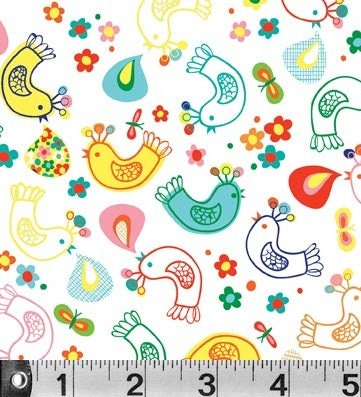 Carolyn Gavin Fabric SPRING STREET -  Birdies White, SALE