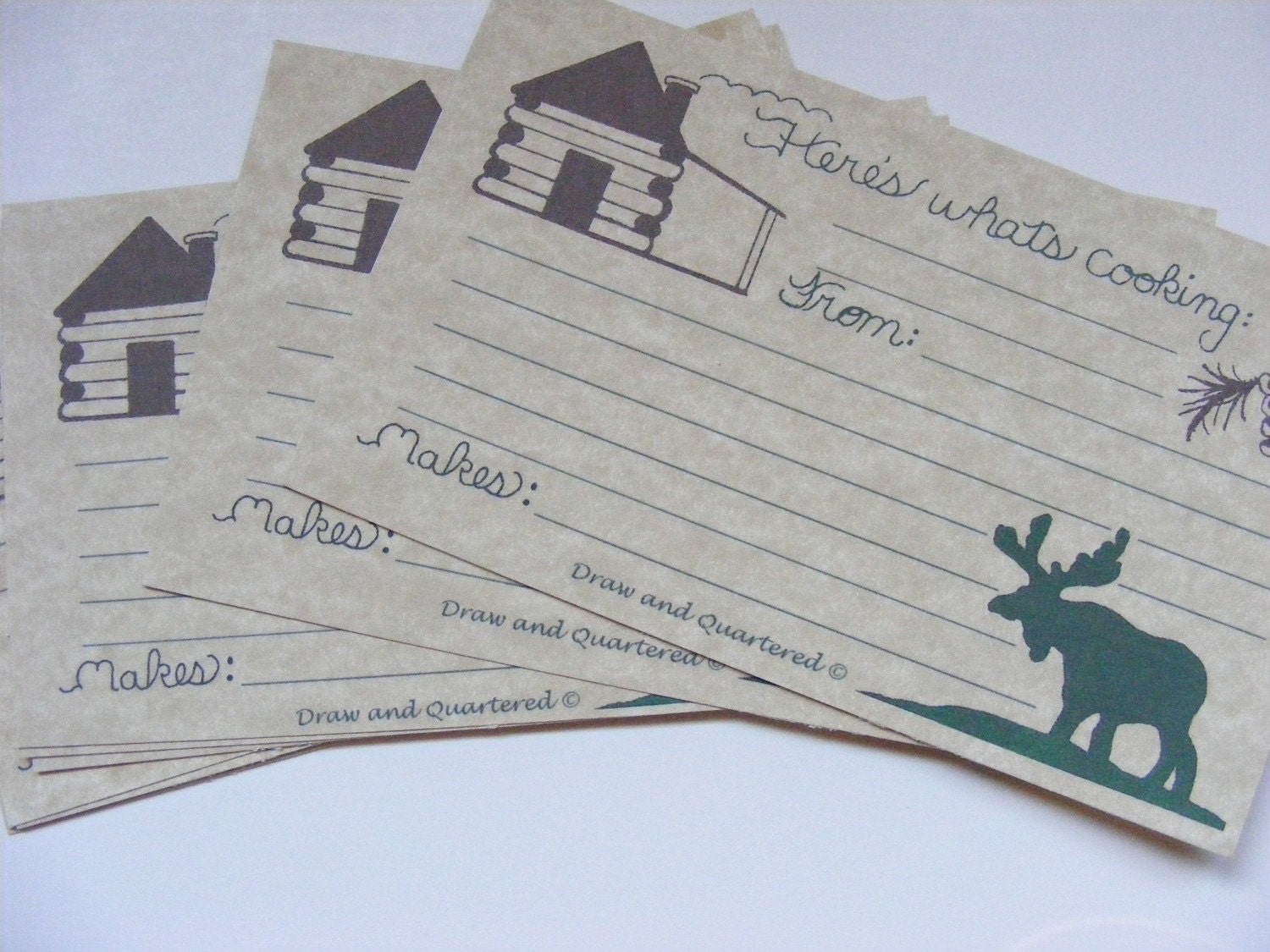 Recipe Card Set Of 10, Moose And Cabin