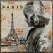 April In Paris - Eiffel Tower Boho Bohemian Gypsy Orange Amber Flowers Antique Portrait Mixed Media Collage Print 12x12