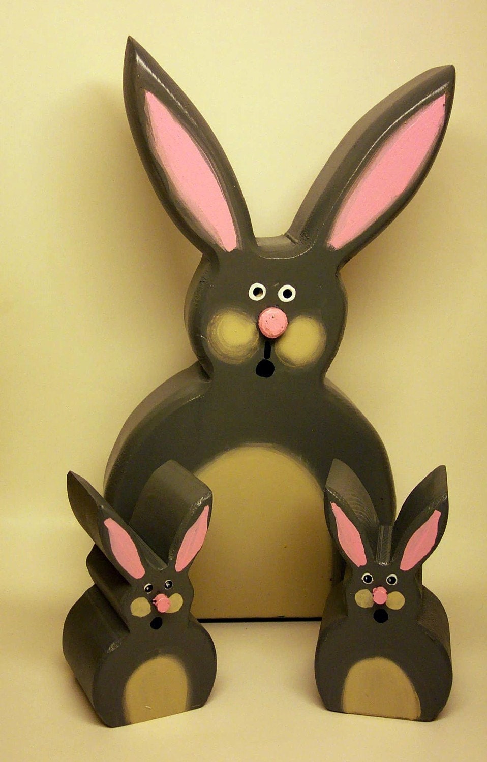 Grey Tradtional Easter Bunny,  Wood Easter Decorations,  Hand Painted