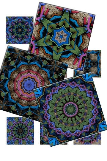Crackled Color Kaleidoscope Scrabble Tile Digital Collage Download $1.99